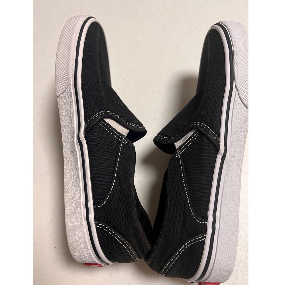 Vans Classic Slip-On Sneaker Women 8.5 Black White Canvas Sneakers Skater - Picture 8 of 11